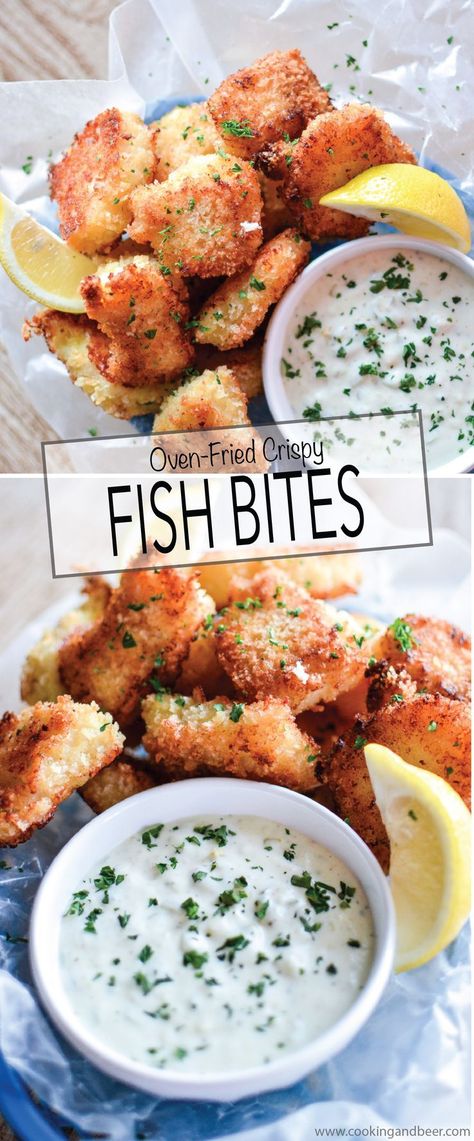 Oven Fried Fish, Crispy Fish, Homemade Tartar Sauce, Fish Bites, Oven Fried, Fish Dinner, Tartar Sauce, Fried Shrimp, Quick Weeknight Meals