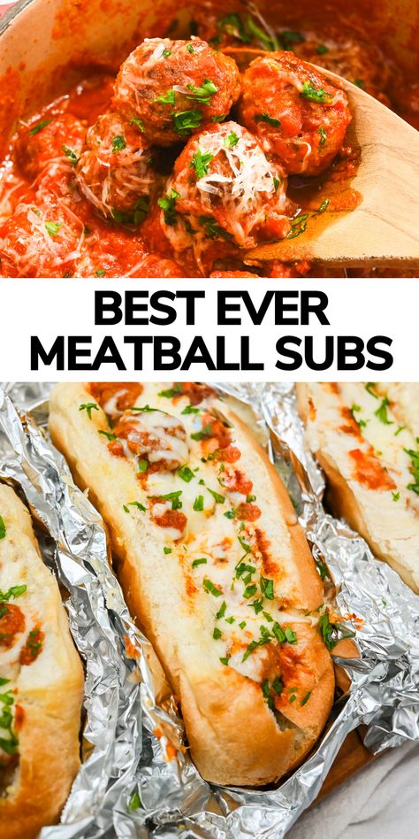 These easy baked Italian turkey meatball subs are one of the best quick meals you can make for dinner! Kid-friendly dinner that uses homemade or frozen meatballs. A hearty and filling meal your family will love! Italian Meatball Dishes, Meatball Subs Frozen Meatballs, Dinner Recipes Kid Friendly, Turkey Meatball Subs, Easy Meatball Subs, Meatball Dinner Ideas, Italian Meatball Subs, Baked Meatball Subs, Turkey Meatballs Crockpot