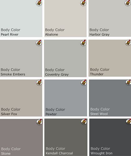 Recommended palette of grey Benjamin Moore Paints from interview on Design Crisis Pantone Azul, Benjamin Moore Gray, Revere Pewter, Pearl River, Benjamin Moore Paint, Nice Colors, Foto Tips, Shades Of Gray, Steel Wool