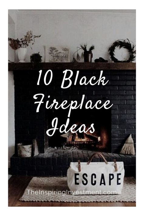 Black Fireplace Ideas, Paint Fireplace Tile, Black Mantle Fireplace, Black Tile Fireplace, Black Brick Fireplace, Painted Stone Fireplace, Painting Brick, Fireplace Accent Walls, Wood Mantle Fireplace