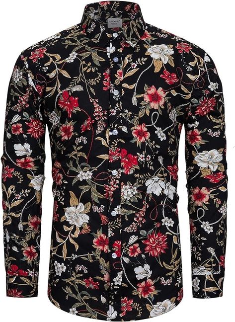 Amazon.com: TUNEVUSE Mens Long Sleeve Floral Dress Shirt Flowered Pattern Print Button Down Shirts Cotton Red Floral XX-Large : Clothing, Shoes & Jewelry Floral Dress Shirt, Beach Blouse, Blouse Man, Hawaiian Pattern, Flower Blouse, Fashion Shirts, Mens Sleeve, Floral Shirt Dress, Long Sleeve Floral Dress