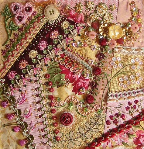 Rick Rack Crafts, Crazy Quilt Templates, Crazy Quilt Patterns, Embellished Embroidery, Crazy Quilt Embroidery, Karla Gerard, Simple Landscaping, Crazy Quilts Patterns, Quilt Stitches