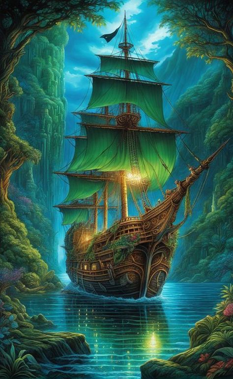 Ghost Ship Art, Haunted House Pictures, Ocean Creatures Art, Pirate Ship Art, Navi A Vela, Pirate Boats, Sailing Art, Old Sailing Ships, Pirate Art