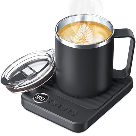 Coffee Mug Warmer & Mug Set for Desk, Electric 36w Coffee Cup Warmer with Auto Shut Off, Timer. Smart Cup Mug Heater with 16oz Cup for Warming and Heating Coffee, Beverage, Candles, Tea, Cocoa, Black Coffee Cup Warmer, Cup Warmer, Coffee Warmer, Mug Warmer, Espresso Makers, Canned Heat, Stainless Steel Cups, Mug Set, Pharmacy Gifts