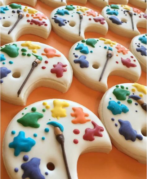 Art Palette Cookies, Paint Palette Cookies, Pop Art Cookies, Art Theme Cookies, Art Themed Cookies, Art Themed Cupcakes, Cake For Painter Artists, Art Themed Cake, Artist Theme Cake