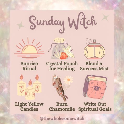 Witch Days Of The Week, Witch Weekly Schedule, Christian Witch Spells, Sunday Witch, Sun Witch Aesthetic, Solar Witch Aesthetic, Sunday Magick, Witchcraft Kitchen, Wholesome Witch