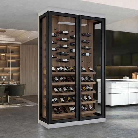 wine cellar Wine Cellar Modern, Wine Storage Wall, Wine Room Design, Glass Wine Cellar, Wine Closet, Wine Cave, Home Bar Rooms, Home Wine Cellars, Custom Wine Cellars