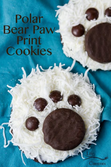 Super adorable and easy to make Polar Bear Paw Cookies will be a hit at any cookie party, cookie exchange, or winter holiday gathering. Polar Bear Paw Print, Bear Paw Cookies, Paw Print Cookies, Polar Bear Paw, Paw Cookies, Chocolate Marshmallow Cookies, Chocolate Chip Shortbread Cookies, Bear Paw Print, Easy Christmas Cookie Recipes