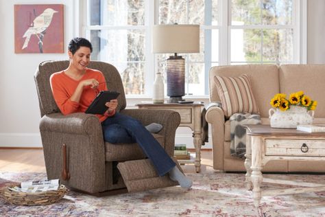 5 Interior Design Tips for Styling Around Your Recliner Living Rooms With Recliners Layout, Den Furniture Layout, Brown Recliner, Small Recliners, High Leg Recliner, Rectangular Living Rooms, Sofa Layout, Loveseat Recliners, Rustic Sofa