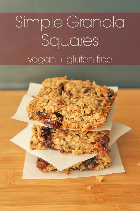 Vegan Squares, School Snack Recipes, Granola Squares, Simple Granola, School Snack Ideas, Vegan Granola Bars, Gf Cooking, Vegan Bars, Gf Food