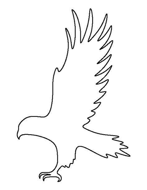 Hawk pattern. Use the printable outline for crafts, creating stencils, scrapbooking, and more. Free PDF template to download and print at http://patternuniverse.com/download/hawk-pattern/ Eagle Template Free Printable, Hawk Stencil, Hawk Outline, Eagle Template, Eagle Printable, Eagle Outline, Printable Outline, Animal Outline, Eagle Drawing