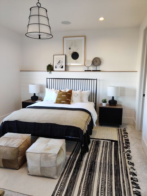 White And Brown Bedroom, Black And Cream Bedroom, White And Beige Bedroom, Tan Bedroom, Black White Bedrooms, Black Bed Frame, Neutral Bedroom Decor, Becki Owens, Neutral Bedrooms