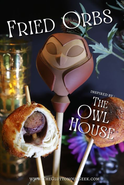 Fried Orbs inspired by Disney's The Owl House. Recipe by The Gluttonous Geek. Owl House Birthday, Owl House Party, Pretty Baking, House Birthday Party, House Party Ideas, Fictional Food, Birthday Owl, Disney Parties, House Party Decorations