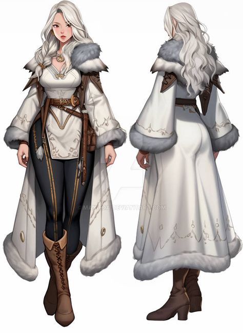 Winter Clothes Character Design, Snow Outfit Character Design, Fantasy Cold Weather Clothes, Fantasy Winter Clothes Art, Fantasy Cold Weather Clothes Art, Winter Fantasy Clothing Drawing, Dnd Winter Clothes, Warrior Outfit, Drawing Clothes