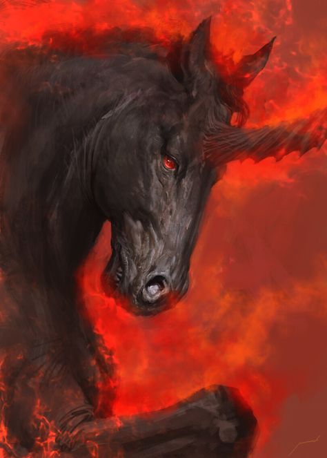 ArtStation - Dark Unicorn, Antonio J. Manzanedo Fantasy Horse Art, Demon Horse, Dark Unicorn, Horse Animation, Unicorn Artwork, Woodburning Ideas, Fire Horse, Magical Horses, Pale Horse