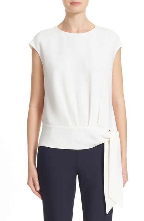 Lafayette 148 New York Seraphina Tie Waist Silk Blouse Collar Blouse Outfit, Áo Blu, Sewing Blouses, Trendy Blouses, Dolman Sleeve Tops, Blouse Nordstrom, Collar Blouse, Blouse Patterns, Blouse Styles