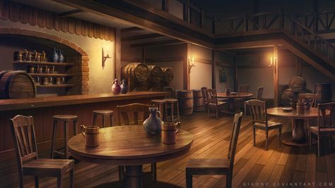 Tavern by giaonp on DeviantArt Taverna Medieval, Fantasy City, Interior Concept, Fantasy Setting, Fantasy Places, 판타지 아트, Environment Concept Art, Illustration Artwork, Visual Novel