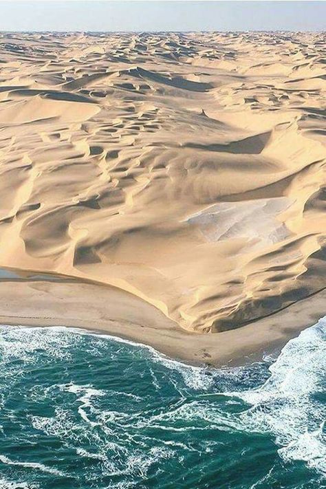 Namibia... where desert sand meets sea Namib Desert, In The Desert, Africa Travel, Sand Dunes, Places Around The World, The Desert, Aerial View, Amazing Nature, Wonderful Places