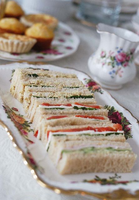 Tea:  Pretty Finger sandwiches for afternoon #tea. (Menu for afternoon tea) Sandwiches For Afternoon Tea, Green Tea Macarons, Sandwiches Afternoon Tea, Homemade Whole Wheat Bread, Party Sandwiches, High Tea Party, Mini Sandwiches, Finger Sandwiches, Tea Party Food