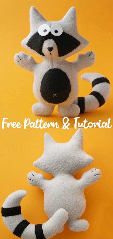 How to Make a Raccoon Toy. Pattern & Tutorial Raccoon Sewing Pattern, Raccoon Plush Pattern, Felt Raccoon Pattern, Badger Plush Pattern, Possum Plush Sewing Pattern, Raccoon Stuffed Animal Sewing Pattern, Pretty Backpacks, Backpack Tutorial, Simple Backpack