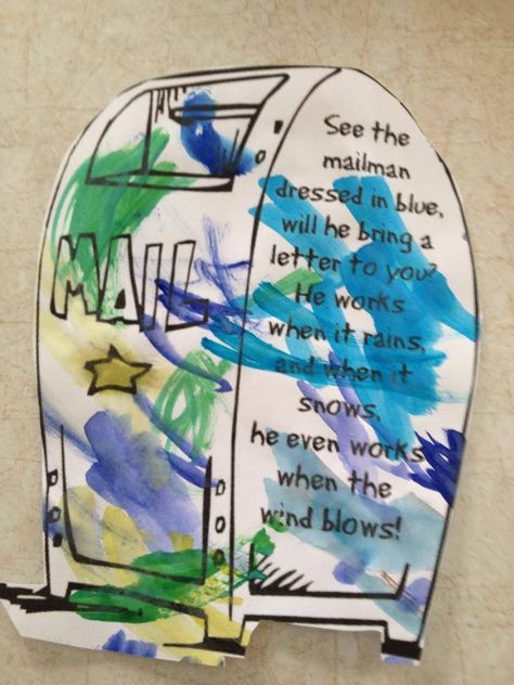 Mailman Poem Post Office Theme Preschool Crafts, Postal Worker Activities Preschool, Mailman Activities Preschool, Mail Man Craft, Post Office Art Preschool, Post Office Preschool Crafts, Mail Preschool Activities, Mail Carrier Crafts For Toddlers, Preschool Mail Carrier Activities