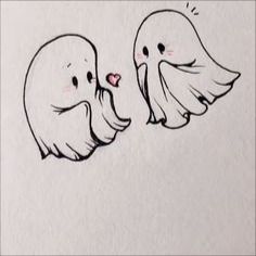 PHOTO CREDITS: @/magpie_jane halloween tattoo, tattoo ideas, ghost tattoo, tattoo inspo, spooky tattoos, ghosts in love, romance Cute Ghost Couple Drawing, Halloween Love Drawings, Ghost Couple Drawing, Tattoo Ideas Ghost, Ghosts In Love, Cute Matching Tattoos, Matching Friend Tattoos, Hello Kitty Design, Ghost Drawing