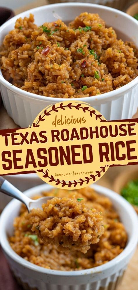 Texas Roadhouse Seasoned Rice is a delicious recipe for dinner with lots of flavors! This quick and easy dinner recipe is a delicious side dish to any meal. Save this pin for later! Texas Roadhouse Rice Recipe, Texas Roadhouse Rice, Roadhouse Rice, Texas Roadhouse Seasoned Rice, Tasty Rice Recipes, Ramen Recipes Easy, Seasoned Rice Recipes, Recipe For Dinner, Homemade Chicken Stock