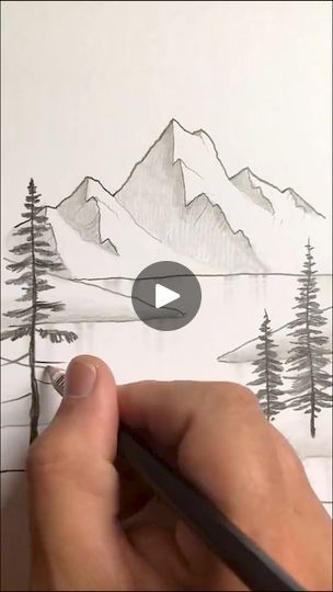 How to draw a mountain scene. #drawingmountains #lakedrawing #howtodrawtrees #drawingtutorial_1 | Super | Super · Original audio How To Draw A Mountain Scene, How To Draw Mountains Landscapes, Mountain Artwork Illustration, How To Sketch Mountains, How To Draw A Canoe, Mountain Scape Drawing, Mountain And Lake Drawing, How To Draw Mountains Step By Step, Woods Drawing Easy