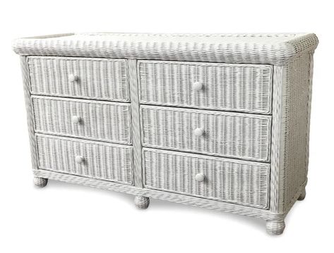 Watkins 6 Drawer 54'' W White Wicker Dresser, White Wicker Bedroom Furniture, White Wicker Bedroom, Commode Shabby Chic, Wicker Bedroom Furniture, Indoor Wicker Furniture, White Wicker Furniture, Wicker Dresser, Wicker Chest