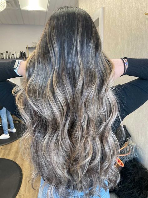 Foilyage Hair, Getting Hair Done, Long Dark Brown Hair, Hair Done, Dark Brown Hair, Hairstyle Ideas, Brown Hair, Hair Inspo, Dark Brown