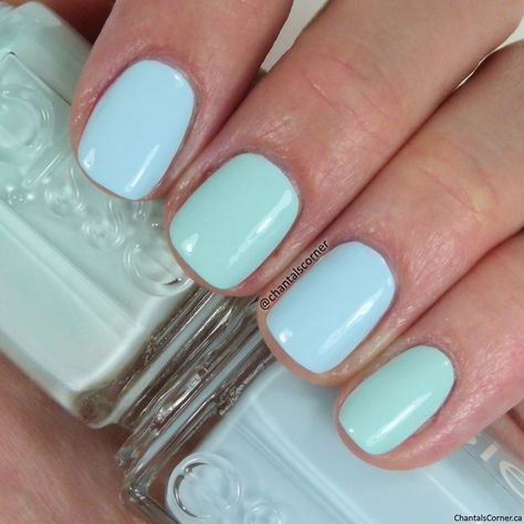 Did you know there are two versions of Essie's Mint Candy Apple? This is a comparison between the old formula and the new formula. Mint Candy Apple Essie, Essie Mint Candy Apple, Mint Nail Polish, Posh Nails, Mint Green Nails, Mint Nails, Pink Manicure, Beauty Corner, Nail Colour