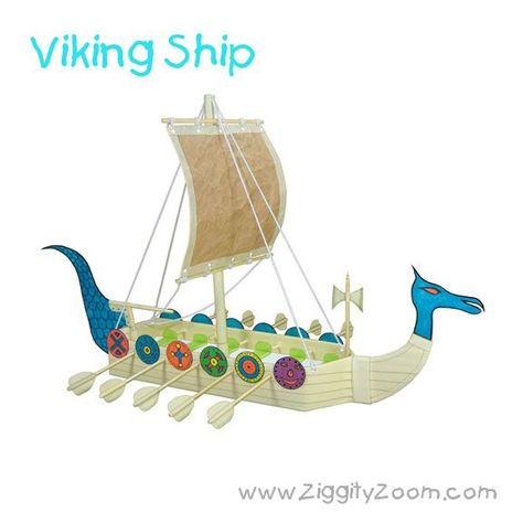 Easy DIY Viking Ship craft from Recycled Items | Ziggity Zoom Viking Ship Craft, Viking Longboat, Viking Longship, Boat Crafts, Ship Craft, Fun Projects For Kids, Dragon Party, Homeschool History, Viking Ship