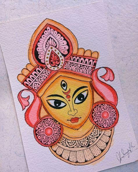 Durga Painting Mandala, Dasara Painting, Durga Puja Doodle Art, Navratri Drawing Ideas Mandala, Dasara Drawing Ideas, Durga Puja Mandala Art, Navratri Painting Ideas Easy, Lord Durga Drawing, Navdurga Drawing