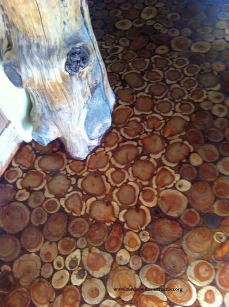 Cordwood Flooring, Cordwood Floor, Cordwood Construction, Cordwood Homes, Easy Home Upgrades, Camper Flooring, Wooden Pathway, Flooring Diy, Transition Flooring