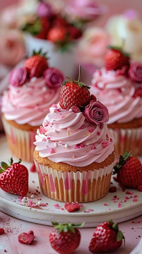 Pink Cupcake Wallpaper, Strawberry Cupcakes Aesthetic, Pretty Desserts Aesthetic, Cute Cupcakes Aesthetic, Pink Muffins, Muffins Aesthetic, Cupcake Aesthetic, Cupcakes Aesthetic, Bizarre Foods