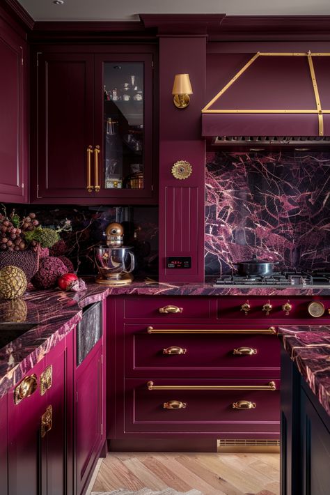 30 Stunning Art Deco Kitchen Ideas for Your Home Renovation - Quiet Minimal Pink Art Deco Kitchen, Magenta Cabinets, Navy Blue And Pink Kitchen, Art Deco Kitchen Modern, Art Deco Art, Pink Kitchen Ideas, Art Deco Kitchen Ideas, Art Deco Color Palette, Hot Pink Kitchen