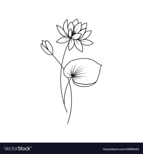 July Birth Flower Tattoo Simple, Simple Water Lily Drawing, Water Lily Line Tattoo, Water Lily Birth Flower Tattoo, Water Lily Line Art, July Birth Month Flower Tattoo, July Birth Tattoo, July Water Lily Tattoo, Simple Water Lily Tattoo