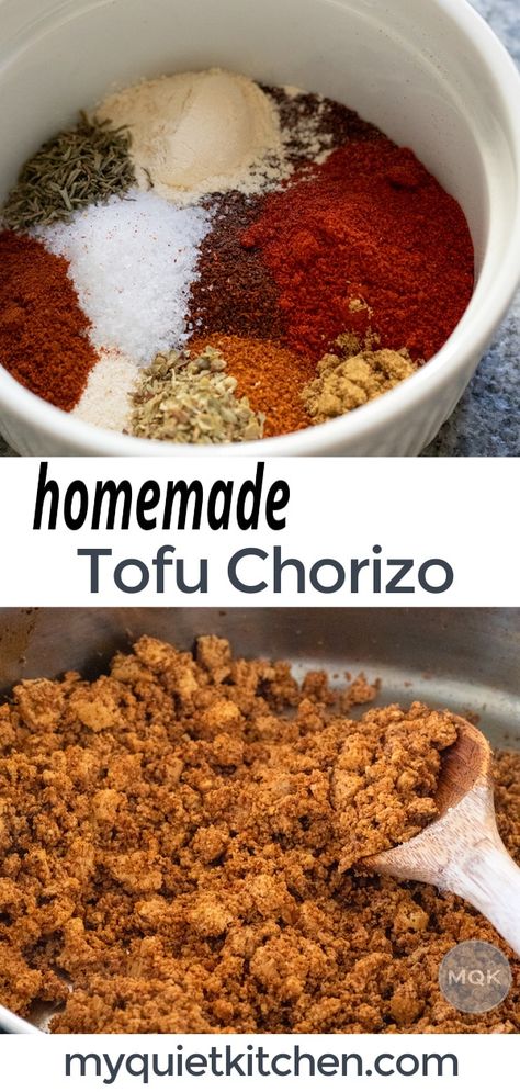 Tofu Chorizo Recipe, Tofu Sausage, Tofu Chorizo, Cashew Queso, Easy Tofu, Chorizo Recipe, Vegan Meat Recipe, Vegan Chorizo, Homemade Tofu