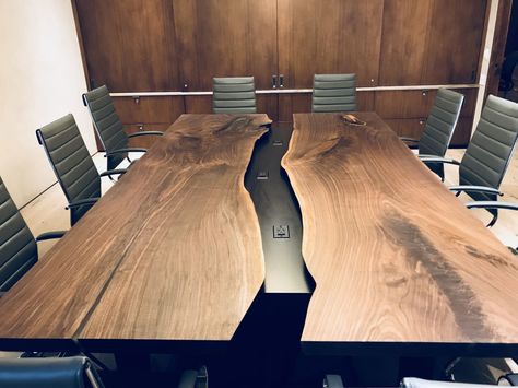 Live Edge Walnut Conference Table by 6 X 6 Designs seen at 7134 E Stetson Dr, Scottsdale | Wescover Boardroom Table Design, Back Bar Design, Live Edge Conference Table, Custom Conference Table, Wood Conference Table, Smart Room, Board Room, Boardroom Table, Meeting Table