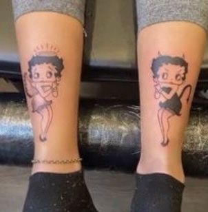 Betty Bop Tattoo Ideas, Black Betty Boop Tattoo, Matching Betty Boop Tattoos, Unique Betty Boop Tattoo, Tattoos Betty Boop, Black And White Betty Boop Tattoo, Betty Boop Tattoo, Betty Boop Tattoos, Character Tattoos