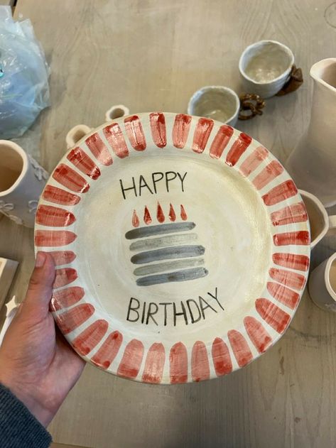 Birthday Cake Plate Design, Birthday Ceramic Plate, Birthday Pottery Plate, Pottery Birthday Plate, Hand Painted Birthday Plate, Ceramic Birthday Plate, Birthday Plates, Birthday Plates Ceramic, Birthday Plate Ideas