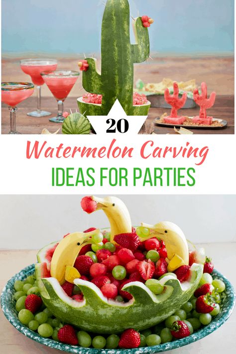 Watermelon Carving Ideas for Parties of any kind. Kid Parties, Baby Showers, BBQ's & Summer fun! So many easy watermelon carving ideas and watermelon. Watermelon Carving Ideas, Fruit Salad Ideas, Watermelon Carving Easy, Watermelon Fruit Bowls, Offset Spatula, Watermelon Bowl, Ideas For Parties, Hot Cake, Fruits Decoration