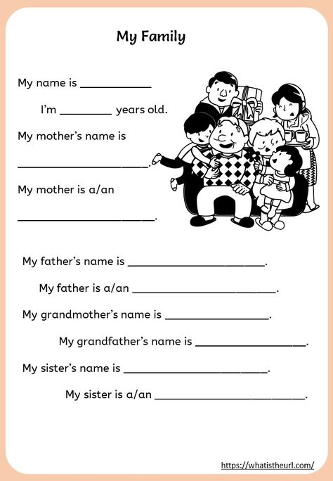 This is a worksheet on the concept of “My Family”.  The kids need to write about their name and details about their family.  It is a simple and informal worksheet that can encourage kids to know about their family, This Is That Is Worksheet, Family English Worksheet, Members Of The Family Worksheet For Kids, This Or That Worksheet For Kids, All About My Family Worksheet, Family Words Worksheets For Kids, About My Family Worksheet, Family Members Worksheet For Kids, Family Kindergarten Activities