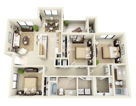 Triple Bedroom, Bathroom Floor Plan, Redecor Game, Pool House Designs, Community Amenities, Small House Layout, Bathroom Floor Plans, Apartment Floor Plan, House Floor Design