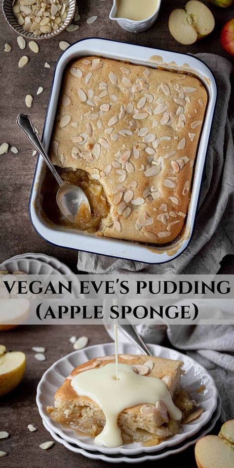 Vegan Pudding Desserts, Vegan Pudding Cake, Vegan British Recipes, Vegan British Desserts, Easy Vegan Pudding, Vegan Pudding Recipe, Vegan Christmas Pudding Recipe, Eve's Pudding, Vegan Sticky Toffee Pudding