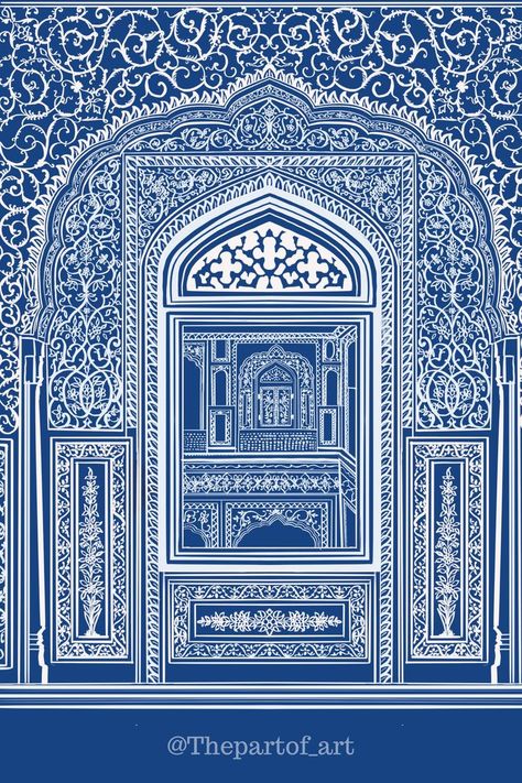 Indo Saracenic Architecture, Samode Palace, Poster Design Competition, Block Print Wallpaper, Mughal Art Paintings, Rajasthani Art, Mughal Architecture, Flower Graphic Design, Textile Prints Design