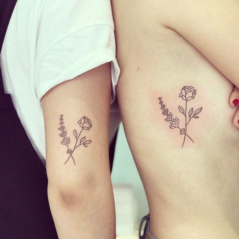 Sisters already have a special bond, but with these tattoos you're permanently reminded of your unique sisterhood. Get inspired with these 32 cute matching sister tattoos. Tiny Tattoos Sisters, Tattoos Sisters, Papa Tattoo, Lavender Tattoo, Matching Sister Tattoos, Bouquet Tattoo, Bff Tattoos, Delicate Tattoo, Cute Tiny Tattoos