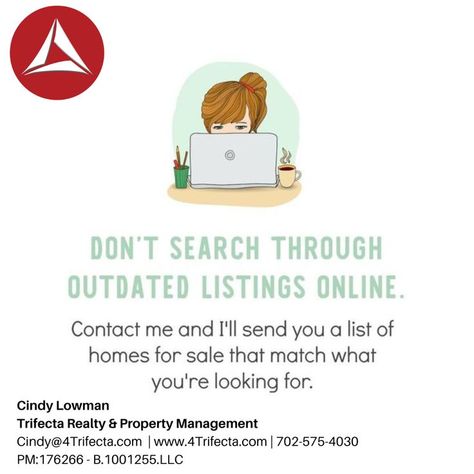 Cindy Lowman Trifecta Realty & Property Management Las Vegas and Henderson Real Estate (702) 381 – 1123 Cindy@4Trifecta.com www.4Trifecta.com B.1001255.LLC PM:176266 #CindyLowman #livinginlasvegas #hendersonhomes #lasvegashome #realestate #4trifecta #hendersonrealty #dreamliving Real Estate Marketing Plan, Real Estate Fun, Realtor Social Media, Real Estate Ads, Property Marketing, Real Estate Tips, House Hunting, Property Management, Social Media Content