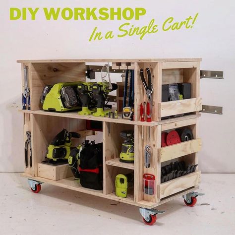 Shop Organization Ideas, Mobile Tool Box, Ryobi Tools, Workbench Plans Diy, Garage Organization Diy, Woodworking Storage, Garage Organize, Tool Storage Diy, Tool Cart