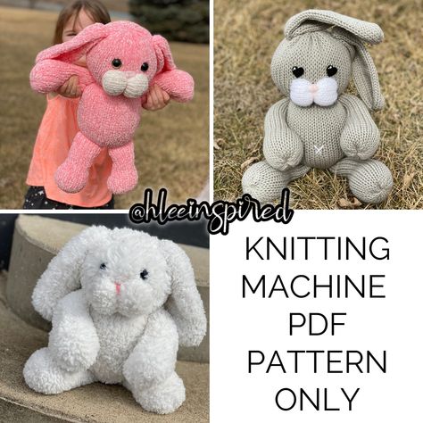 Easter Bunny Rabbit Stuffed Animal Circular Knitting Machine PDF PATTERN ONLY Addi Sentro Tutorial Recipe 32 Pin Knitting Machine, Addi Knitting Machine Stuffed Animals, Knitting Machine Bunny, 32 Pin Knitting Machine Patterns, Sentro Knitting Machine Stuffed Animals, 22 Knitting Machine Pattern, Addi Express Kingsize Projects Free Pattern, Knitting Machine Animals, Knitting Machine Plushies